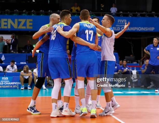 Japan v Slovenia - FIVP Men's World Championship Slovenia celebrates at Mandela Forum in Florence, Italy on September 14, 2018 Photo Matteo Ciambelli...