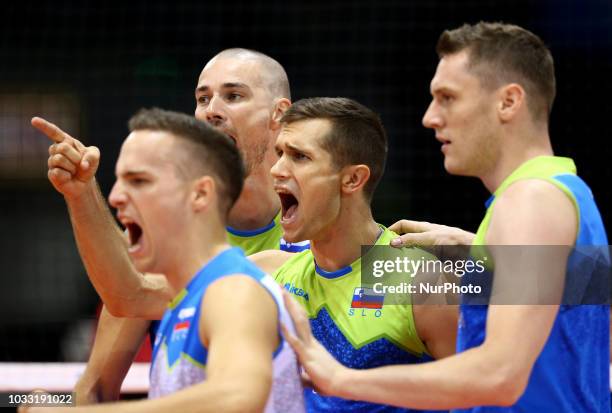 Japan v Slovenia - FIVP Men's World Championship Slovenia celebrates at Mandela Forum in Florence, Italy on September 14, 2018 Photo Matteo Ciambelli...