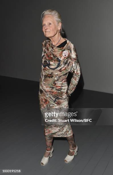 Vivienne Westwood attends the Matty Bovan Show during London Fashion Week September 2018 at The BFC Show Space on September 14, 2018 in London,...