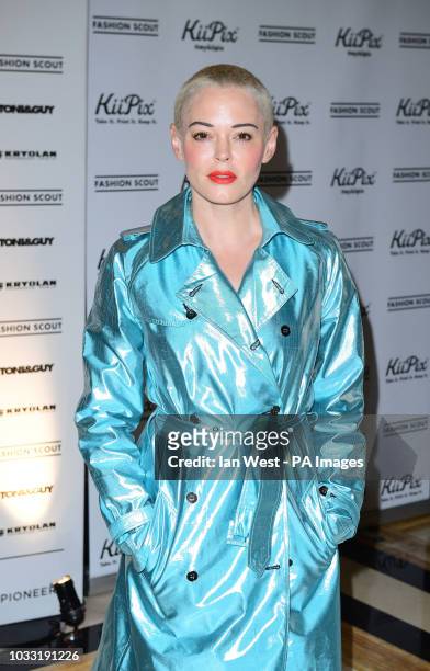 Rose McGowan on the front row during the Pam Hogg London Fashion Week SS19 show held at Freemasons Hall, London.