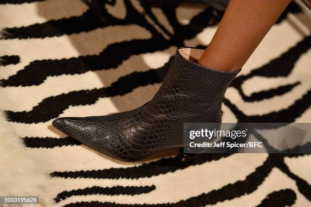 Shoe, detail, by Kalda at the DiscoveryLAB during London Fashion Week September 2018 at BFC Designer Showrooms on September 14, 2018 in London,...