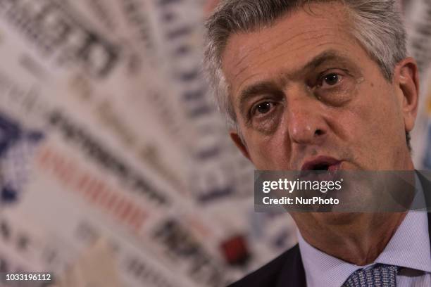 High Commissioner for Refugees Filippo Grandi meets the journalists at the foreign press in Rome, September,14 2018 in Rome, Italy.