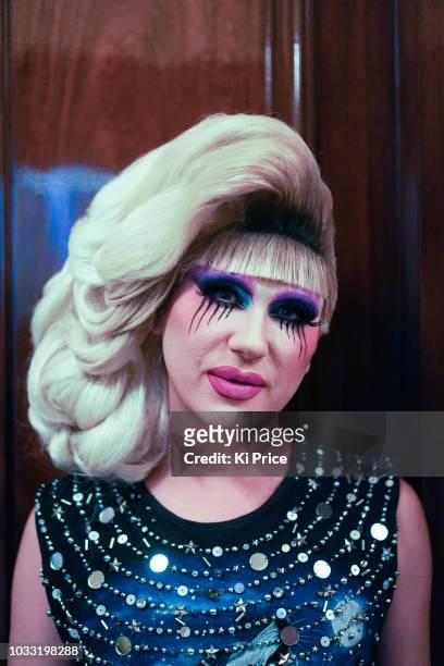 Jodie Harsh backstage ahead of the Pam Hogg Show during London Fashion Week September 2018 at Freemasons Hall on September 14, 2018 in London,...