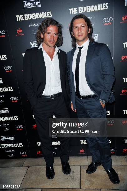 Manuele Malenotti and Michele Malenotti attend the 'Expendables' premiere after party in conjunction with Belstaff at Planet Hollywood on August 9,...