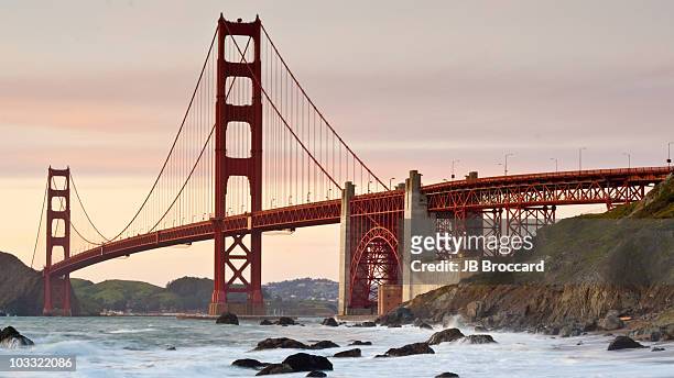 golden gate bridge from baker beach   - baker beach stock pictures, royalty-free photos & images