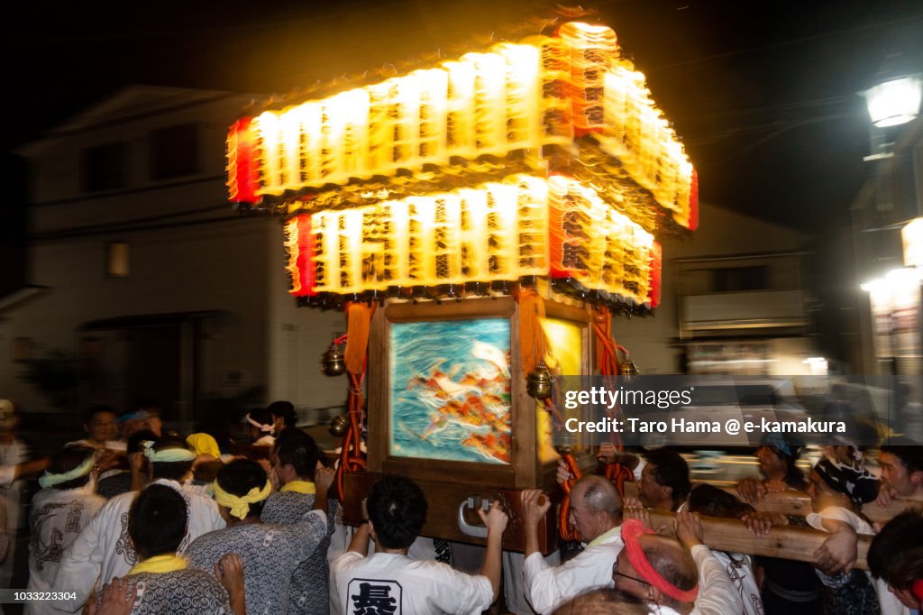 Mikoshi festival in Kamakura in Japan in the night