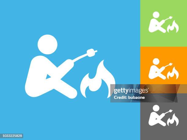 campfire flat icon on blue background - roasting marshmallows stock illustrations
