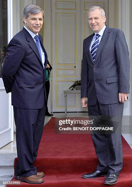 Chilean chairman of the FIFA inspection tour, Harold Mayne-Nicholis and outgoing Belgian Prime Minister Yves Leterme stand prior to a meeting with...