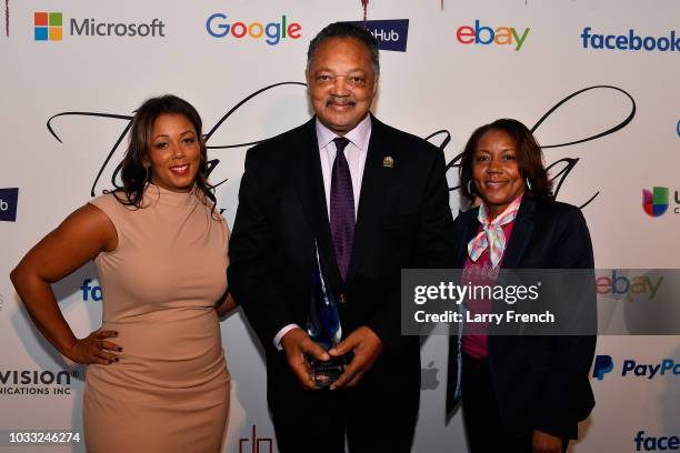 Janina Lundy, Reverend Jesse Jackson and Barbara Whye appear at IMPACT Strategies and D&P Creative Strategies Tech & Media day party and brunch at...