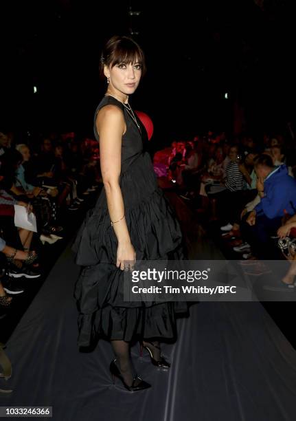 Daisy Lowe attends the Ashley Williams presentation during London Fashion Week September 2018 at the House of Vans on September 14, 2018 in London,...