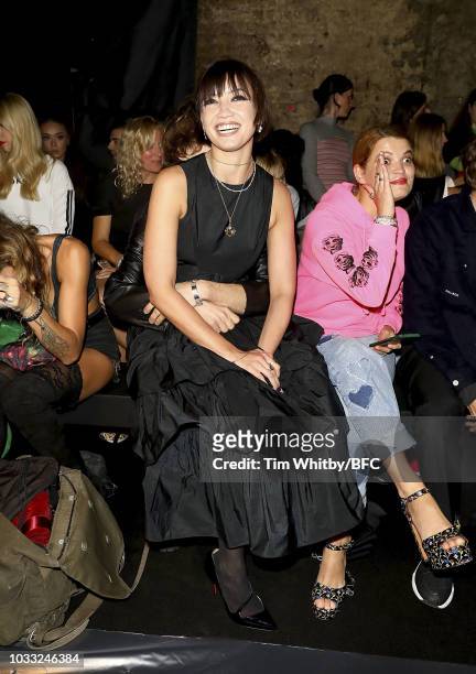 Daisy Lowe attends the Ashley Williams presentation during London Fashion Week September 2018 at the House of Vans on September 14, 2018 in London,...
