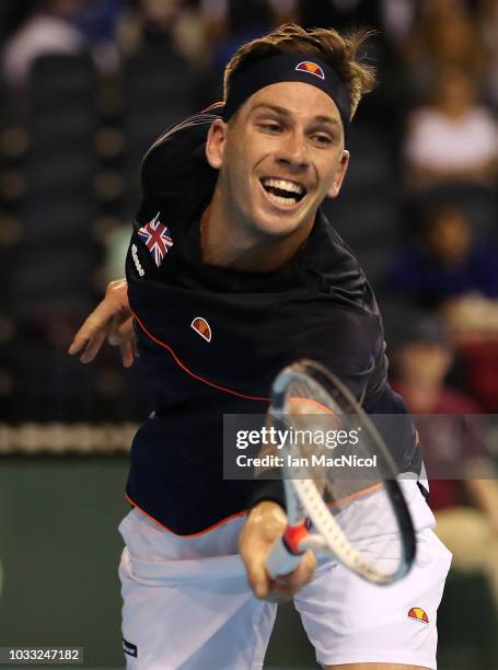 Cameron Norrie of Great Britain in action in his match against Jurabek Karimov of Uzbekistan during day one of the Davis Cup by BNP Paribas World...