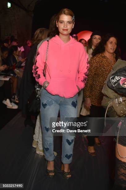 Pixie Geldof attends the Ashley Williams front row during London Fashion Week September 2018 at House of Vans on September 14, 2018 in London,...