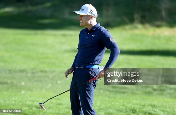 Ben Crane reacts to missing a putt on the fifth hole during the first round of the Albertsons Boise Open on September 13, 2018 in Boise, Idaho.