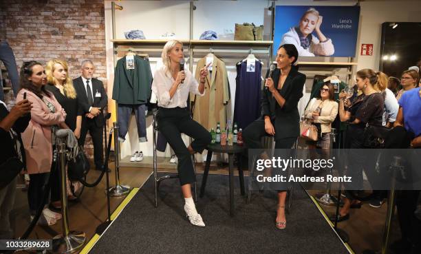 Lena Gercke and Miriam Amro speak during the Style talk at the #LenaForEsprit Collection Launch - Grazia x Esprit on September 14, 2018 in...