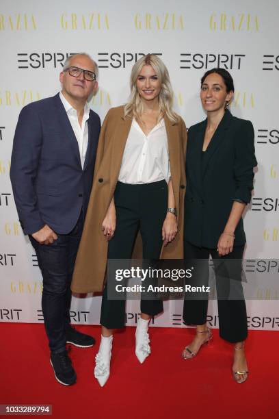 Head of Global Marketing Esprit Vincent Jeanniard, Lena Gercke and Miriam Amro attend #LenaForEsprit Collection Launch - Grazia x Esprit on September...