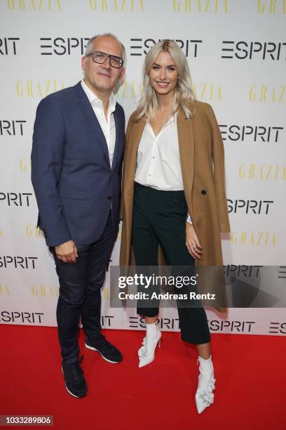 Head of Global Marketing Esprit Vincent Jeanniard and Lena Gercke attend #LenaForEsprit Collection Launch - Grazia x Esprit on September 14, 2018 in...