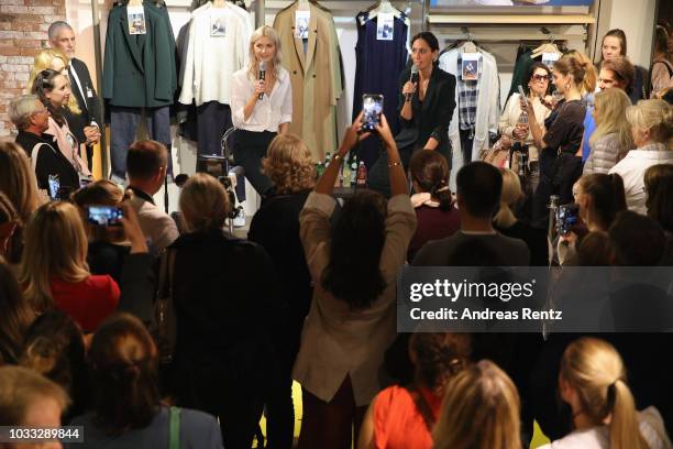 Lena Gercke and Miriam Amro speak during the Style talk at the #LenaForEsprit Collection Launch - Grazia x Esprit on September 14, 2018 in...