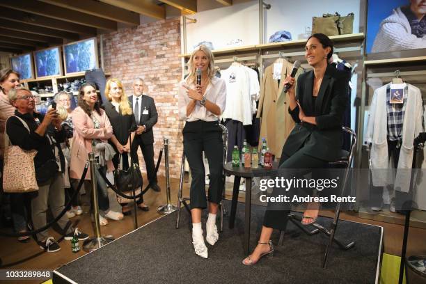 Lena Gercke and Miriam Amro speak during the Style talk at the #LenaForEsprit Collection Launch - Grazia x Esprit on September 14, 2018 in...