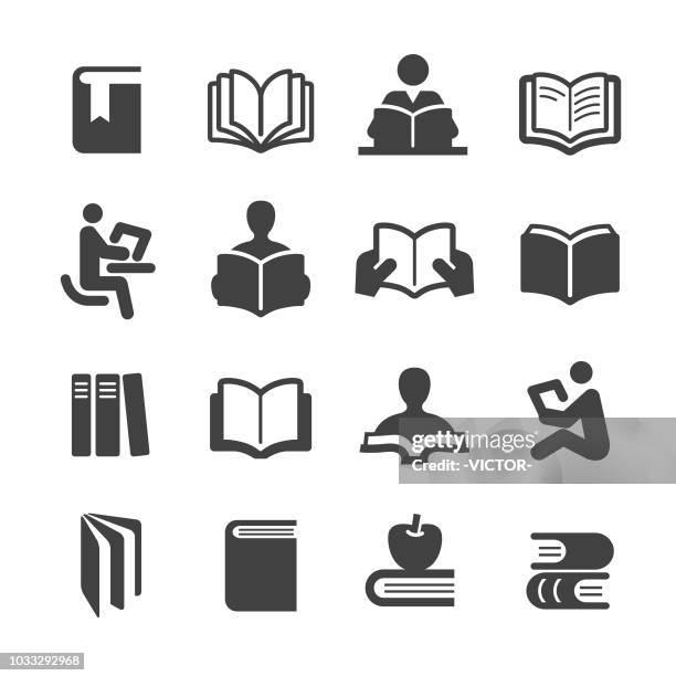 bücher icons set - acme-serie - literatur stock-grafiken, -clipart, -cartoons und -symbole