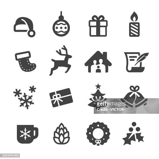 ilustrações, clipart, desenhos animados e ícones de natal vector icons - série acme - chapéu de papai noel