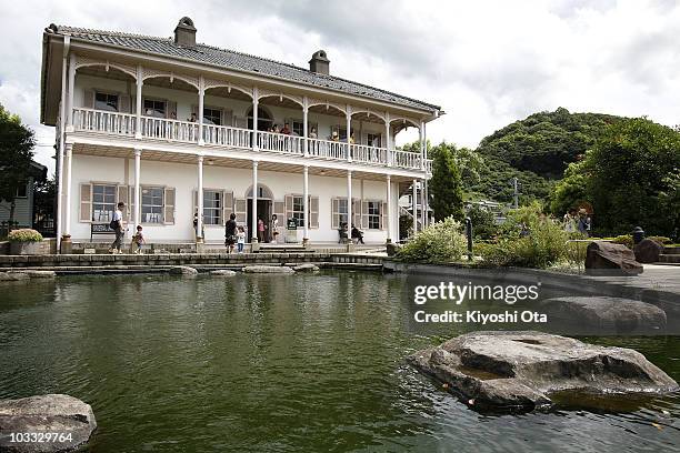 People visit the former Mitsubishi No.2 Dock House at Glover Garden, where exhibits mansions of former Western residents in Nagasaki, on August 10,...