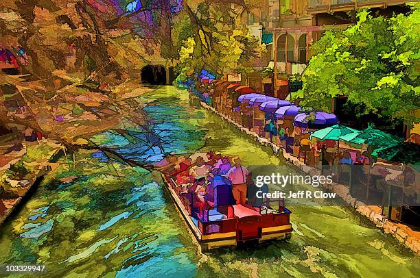 san antonio riverwalk - passenger craft stock illustrations