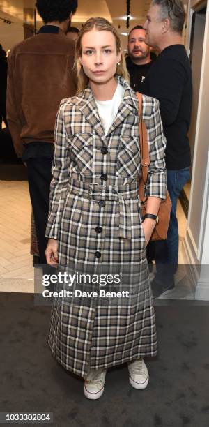 Irina Lakicevic attends the launch of the Nick Knight x Alyx Mackintosh limited edition coat during London Fashion Week September 2018 at the...
