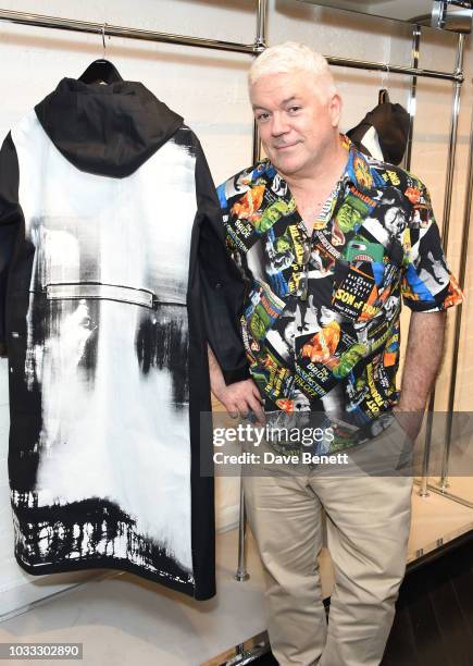 Tim Blanks attends the launch of the Nick Knight x Alyx Mackintosh limited edition coat during London Fashion Week September 2018 at the Mackintosh...