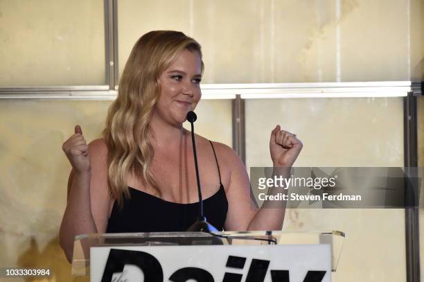 Amy Schumer speaks on stage at Daily Front Row's Fashion Media Awards on September 6, 2018 in New York City.