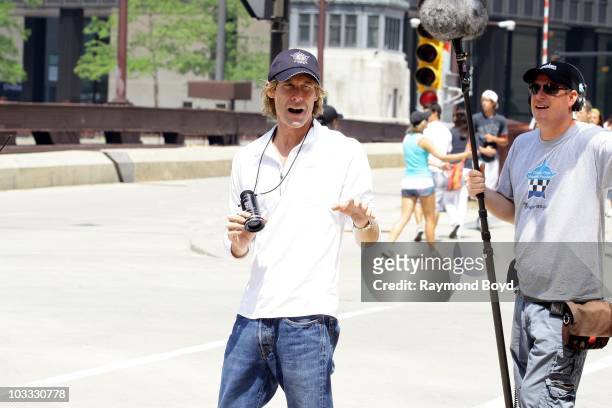 Director Michael Bay chats with fans during Transformers 3 filming on Wacker Drive in Chicago, Illinois on AUG 01, 2010.