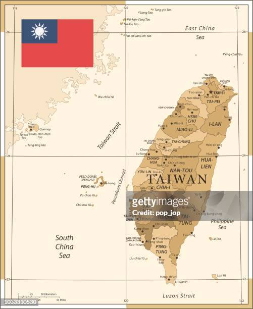 map of taiwan - vintage vector - chiayi stock illustrations