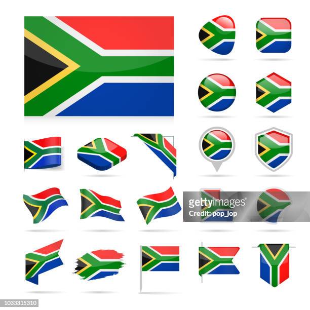 ilustrações, clipart, desenhos animados e ícones de áfrica do sul - bandeira ícone brilhante vector set - bandeira sul africana