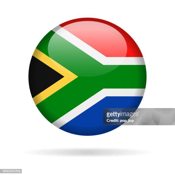 ilustrações, clipart, desenhos animados e ícones de áfrica do sul - redonda no ícone vector bandeira brilhante - bandeira sul africana