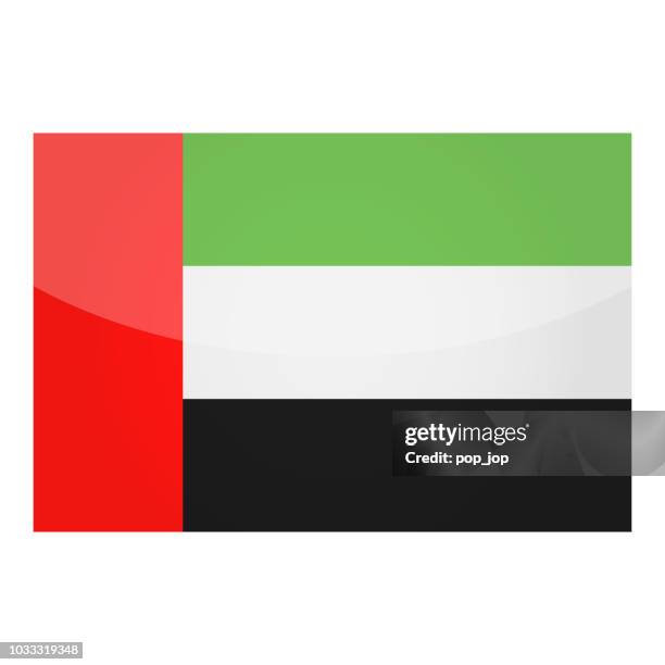 vereinigte arabische emirate - vektor glänzend flaggensymbol - arabian peninsula stock-grafiken, -clipart, -cartoons und -symbole