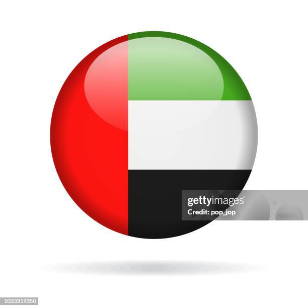 illustrazioni stock, clip art, cartoni animati e icone di tendenza di emirati arabi uniti - round flag vector glossy icon - tutte le bandiere del medio oriente