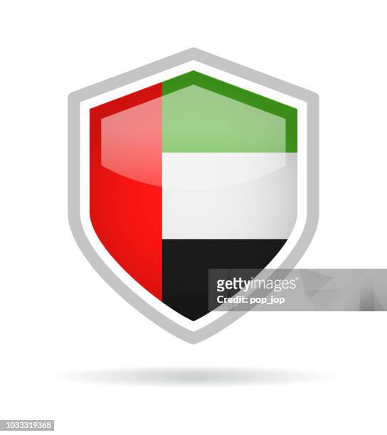 stockillustraties, clipart, cartoons en iconen met verenigde arabische emiraten - shield vlagpictogram vector glanzend - arabian peninsula