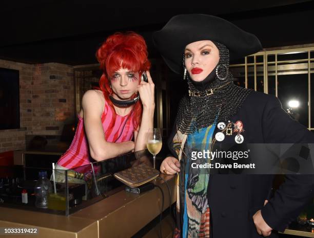 Josh Quinton and Daniel Lismore attend an after party celebrating the Pam Hogg catwalk show during London Fashion Week September 2018 at Kadie's on...
