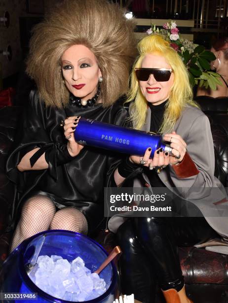 Xavier Arakistain and Pam Hogg attend an after party celebrating the Pam Hogg catwalk show during London Fashion Week September 2018 at Kadie's on...