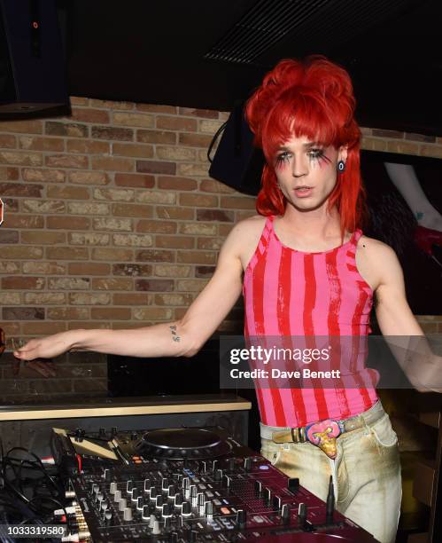 Josh Quinton attends an after party celebrating the Pam Hogg catwalk show during London Fashion Week September 2018 at Kadie's on September 14, 2018...