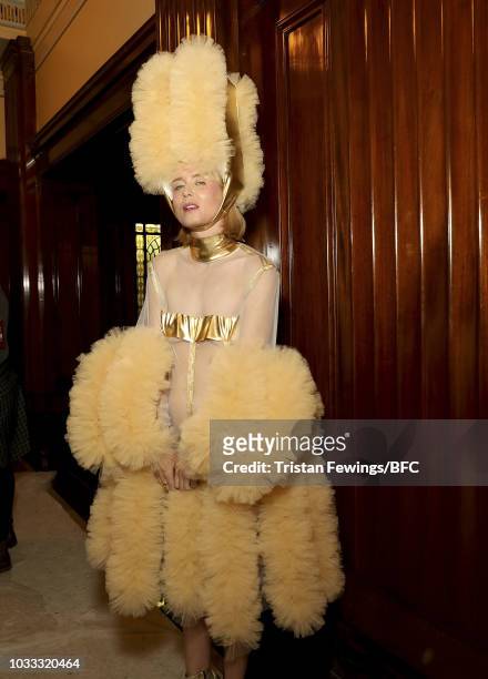 Roisin Murphy backstage ahead of the Pam Hogg Show during London Fashion Week September 2018 at the House of Vans on September 14, 2018 in London,...