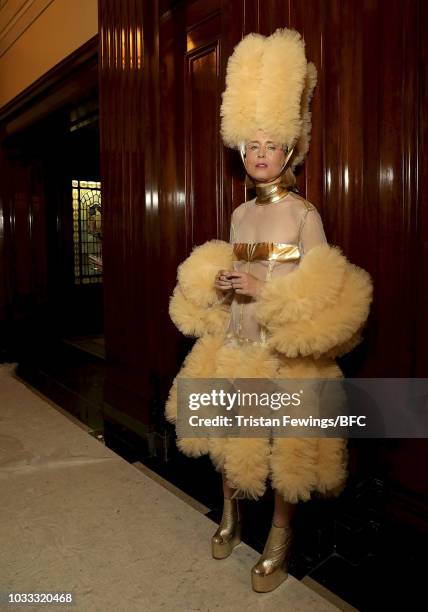 Roisin Murphy backstage ahead of the Pam Hogg Show during London Fashion Week September 2018 at the House of Vans on September 14, 2018 in London,...