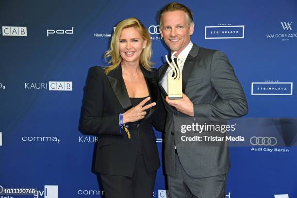 Veronica Ferres and dutch actor Barry Atsma attend the Deutscher Schauspielpreis 2018 at Zoo Palast on September 14, 2018 in Berlin, Germany.