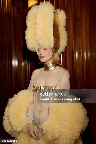 Roisin Murphy backstage ahead of the Pam Hogg Show during London Fashion Week September 2018 at Freemasons Hall on September 14, 2018 in London,...