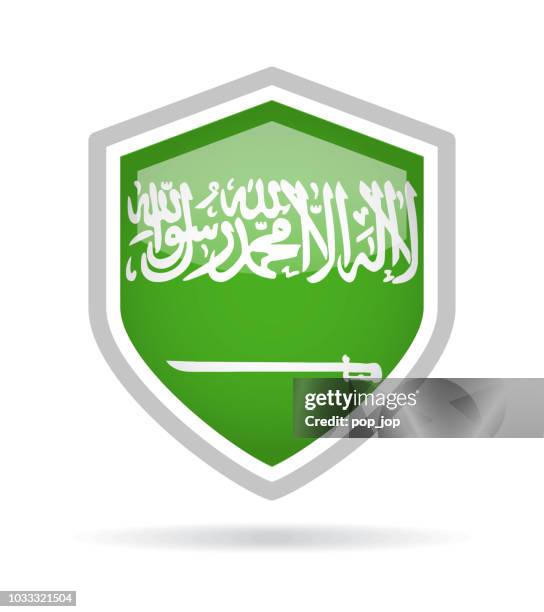 saudi arabia - shield flag vector glossy icon - riyadh stock illustrations