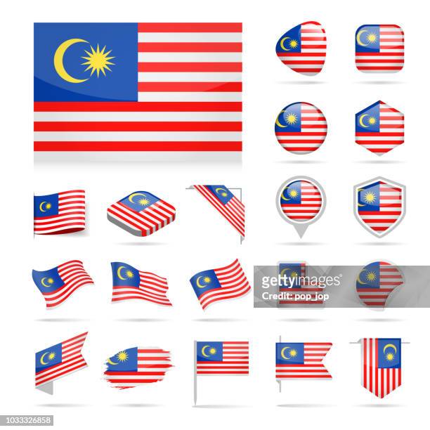 malaysia - flag icon glänzend vector-set - malaysische kultur stock-grafiken, -clipart, -cartoons und -symbole