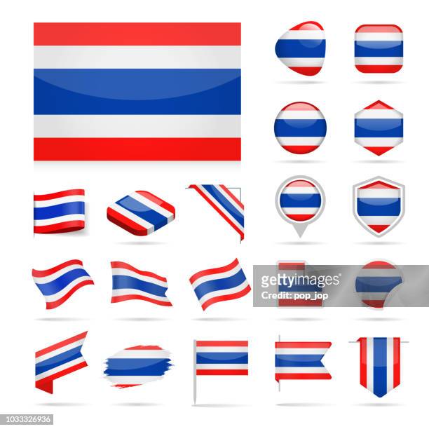 thailand - flag icon glossy vector set - thai flag stock illustrations