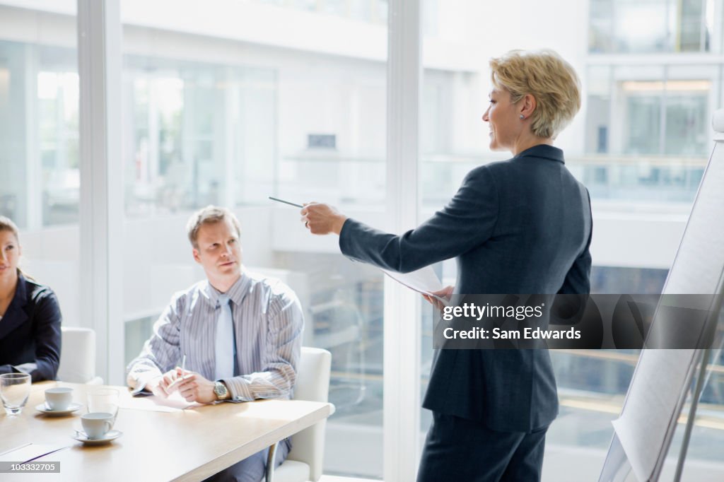 Businesswoman leading discussion in meeting