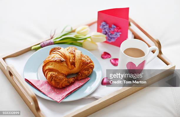 valentine's day breakfast tray - coffee heart stock pictures, royalty-free photos & images