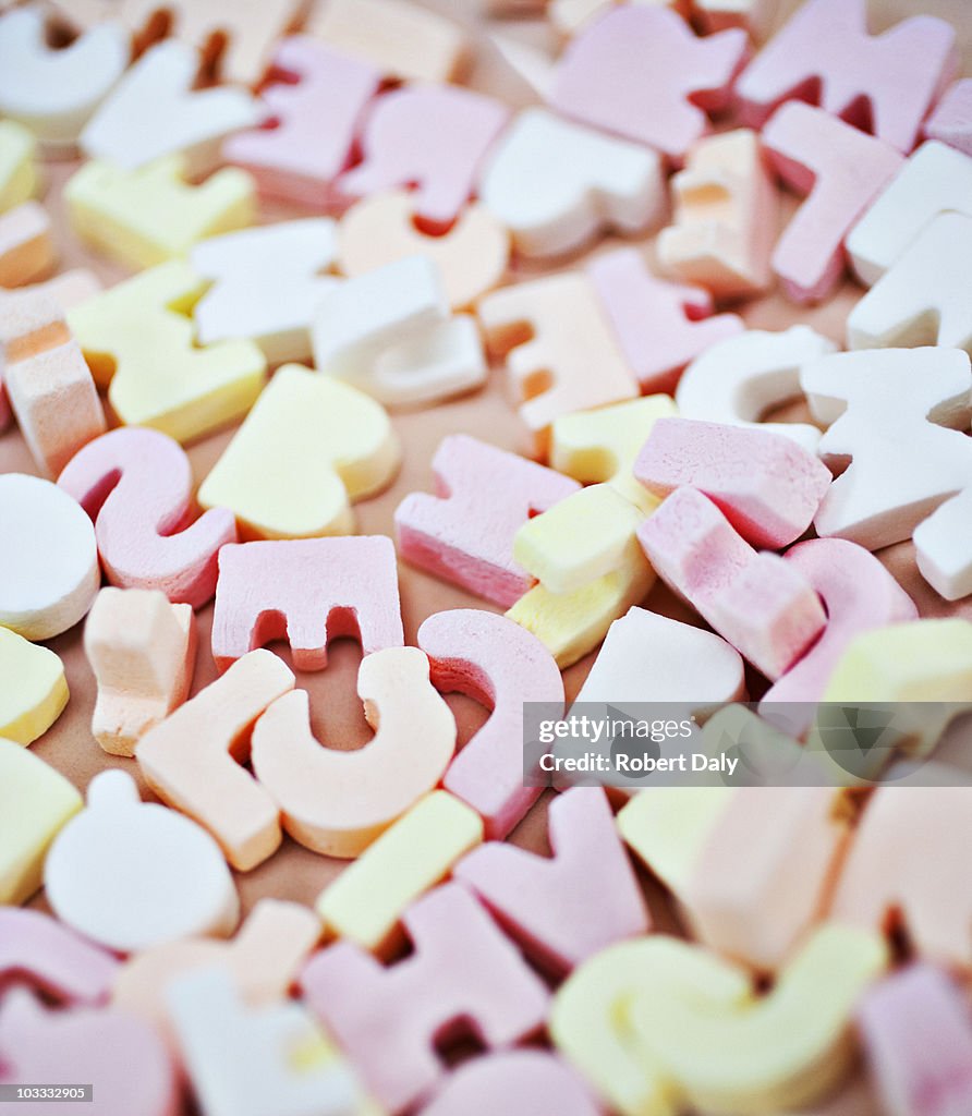 Close up of vibrant candy alphabet